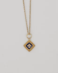 Colar Caramujo Azul Losango em Prata Dourada